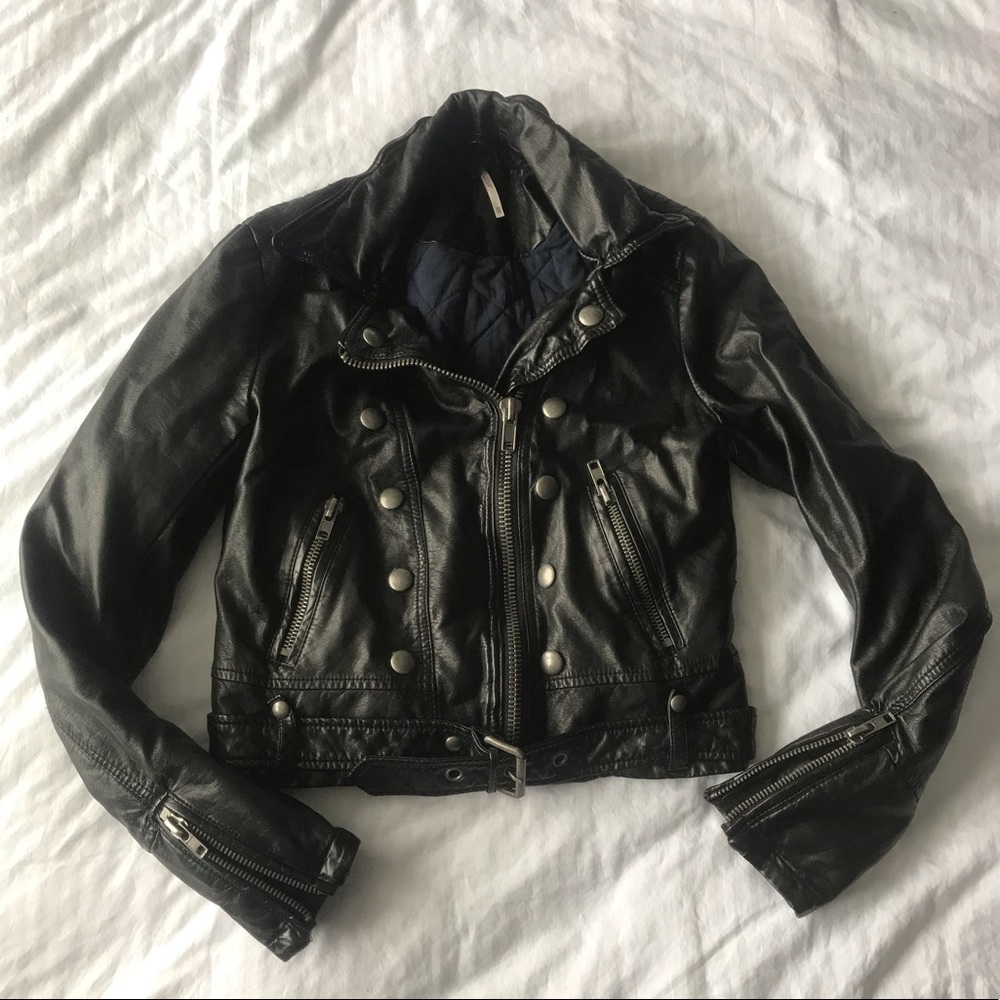 FREE PEOPLE  Black Cropped Motorcycle Jacket XS